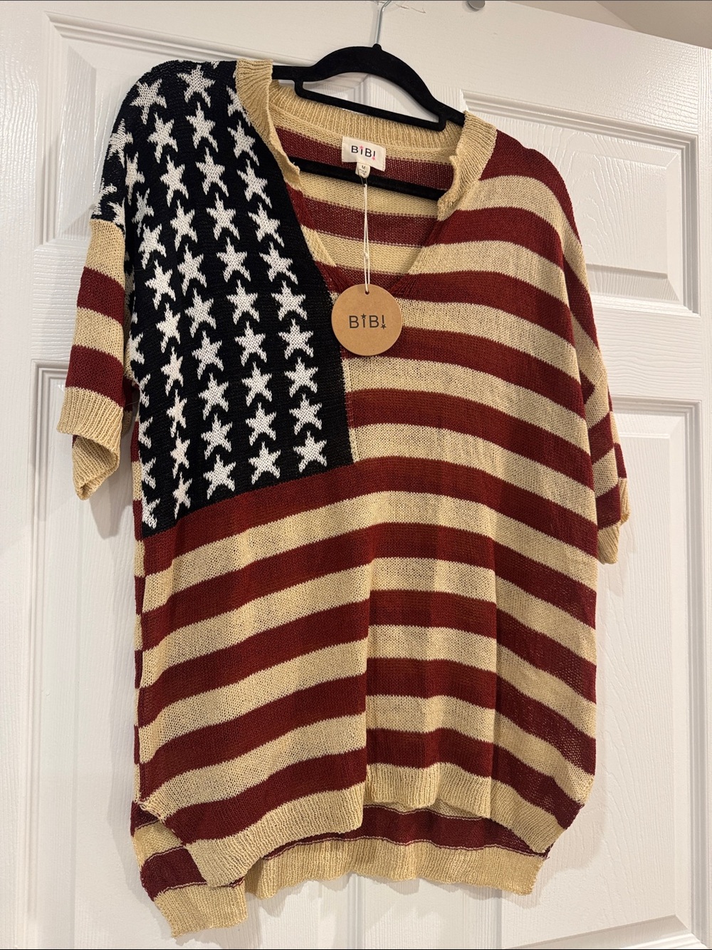 BiBi Red & Cream American Flag Knit Sweater - Picture 4 of 5